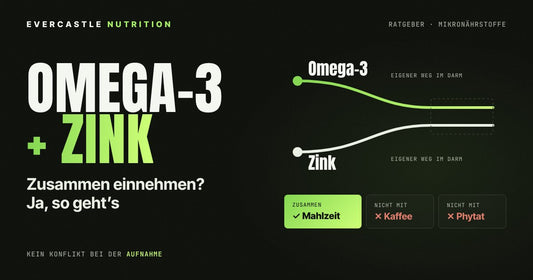 Omega-3 und Zink zusammen einnehmen: zwei getrennte Aufnahmewege, Einnahme zur Mahlzeit, nicht mit Kaffee oder Phytat