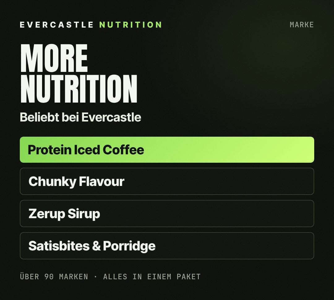 More Nutrition bei Evercastle: beliebte Produkte wie Protein Iced Coffee, Chunky Flavour, Zerup Sirup und Satisbites & Porridge