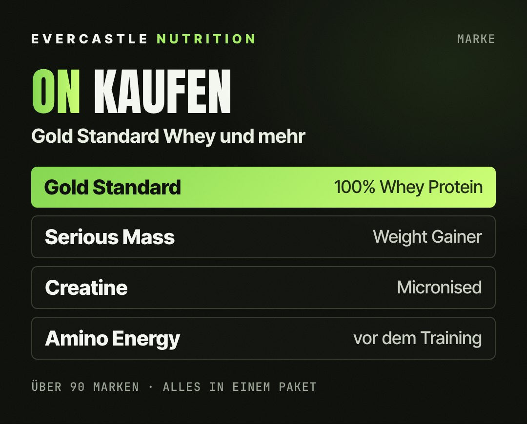Optimum Nutrition bei Evercastle: beliebte Produkte wie Gold Standard Whey, Serious Mass, Micronised Creatine und Amino Energy