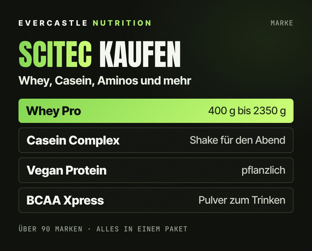 Scitec Nutrition bei Evercastle: beliebte Produkte wie 100% Whey Professional, Casein Complex, 100% Vegan Protein und BCAA Xpress
