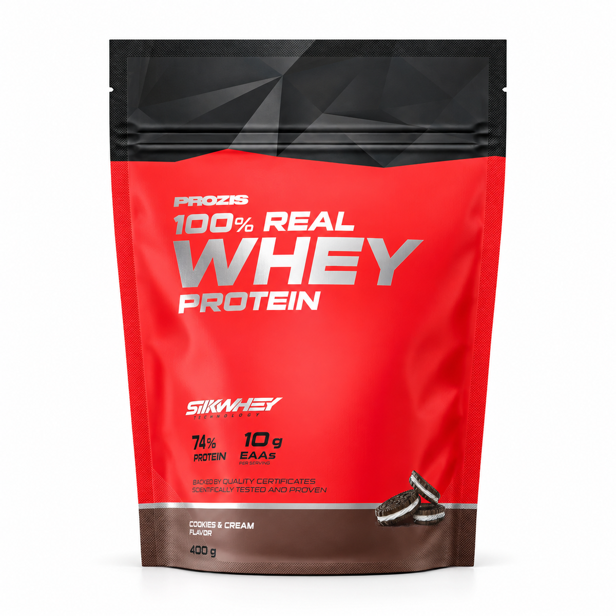 Prozis 100% Real Whey Protein 400g – Cookies Cream – Studio-Produktfoto