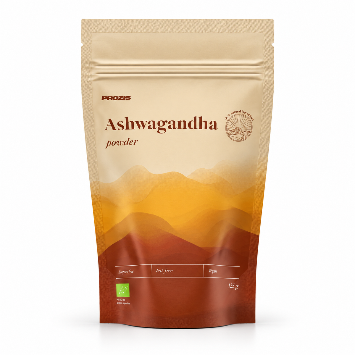 Prozis Ashwagandha Pulver 125 g – Studio-Produktfoto